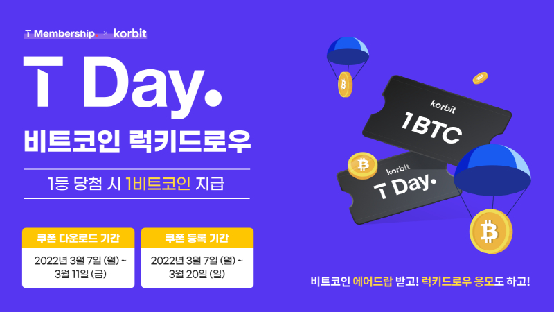 코빗, SKT T멤버십 고객 대상 프로모션…"최대 1 비트코인 지급"