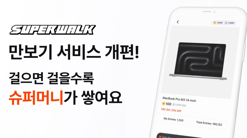 웹3 헬스케어 플랫폼 슈퍼워크, 만보기 서비스 개편…최대 200만원 상품 추첨