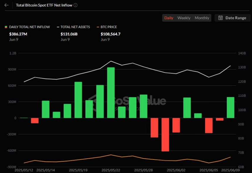 비트코인 현물 ETF 일간 자금흐름 그래프 / 소소밸류