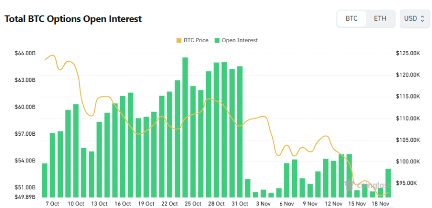 비트코인 옵션 미결제약정 그래프 / 코인글래스