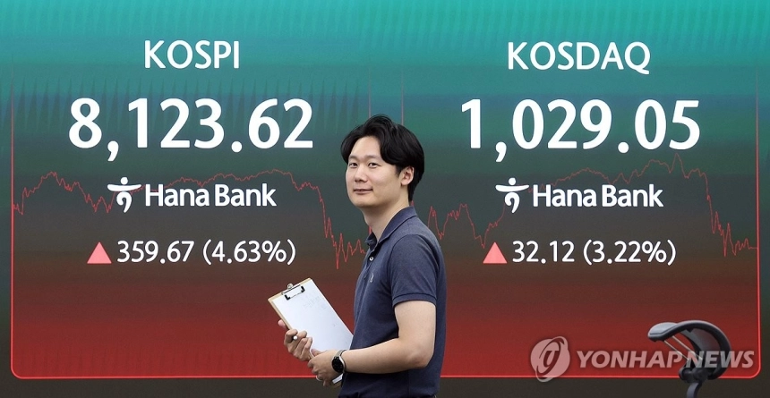 코스피, 중동 정세 완화 덕에 4% 급등...8100선 회복 / 연합뉴스