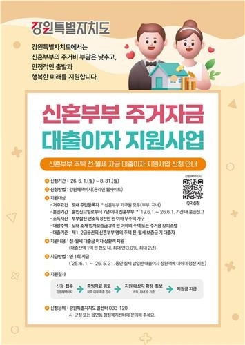 횡성군, 신혼부부 주거비 부담 줄인다… 대출이자 최대 300만원 지원 / 연합뉴스