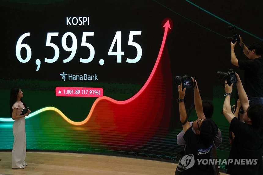 코스피, 단 하루 만에 1,000포인트 상승...사상 최고 기록 경신 / 연합뉴스