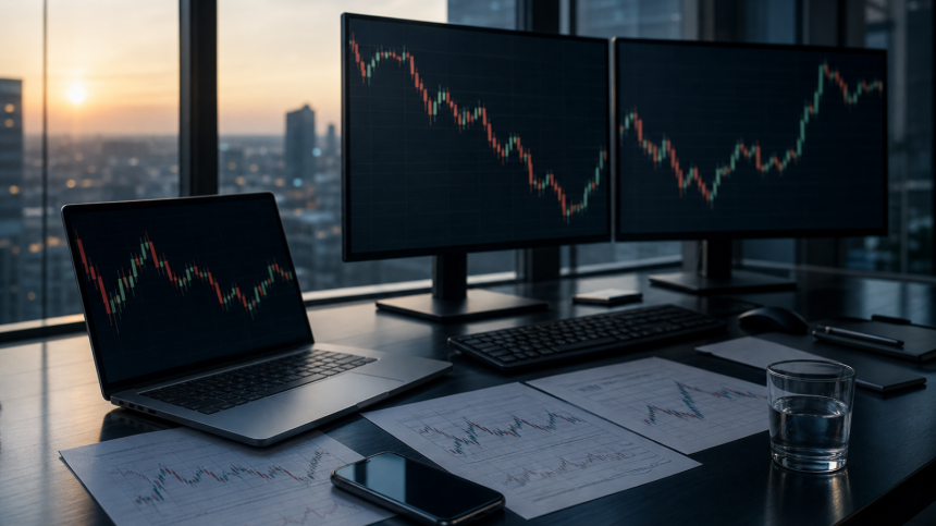 차트 화면이 놓인 트레이딩 데스크 모습 / TokenPost.ai