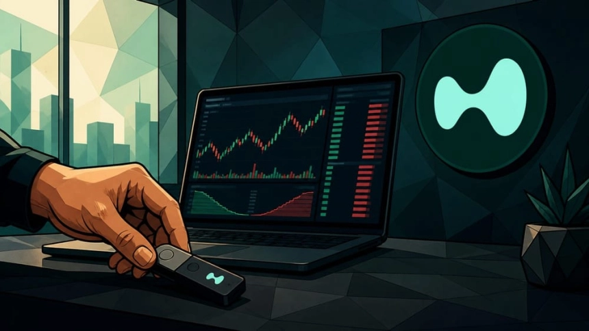하드웨어 지갑 옆에 놓인 금속 토큰 / TokenPost.ai