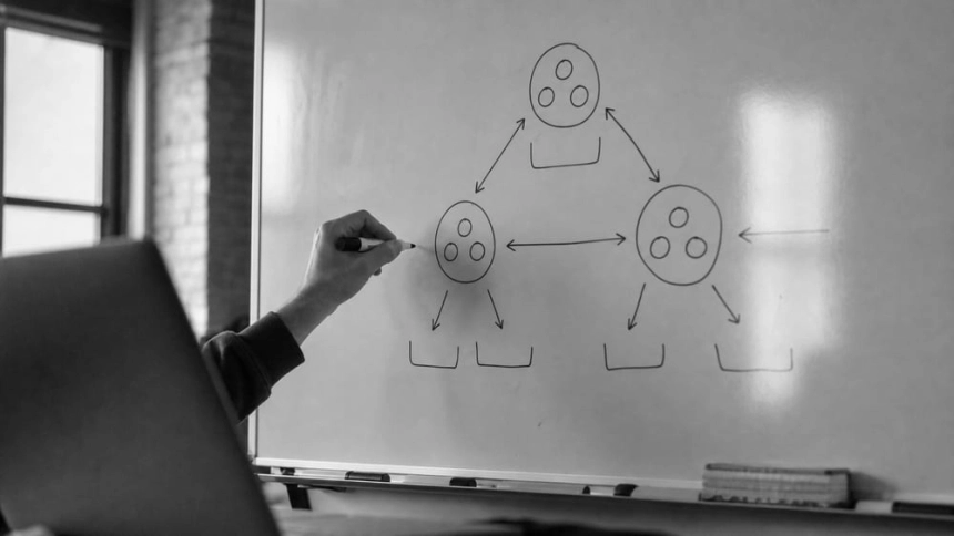비어 있는 임원석과 사무실을 나서는 뒷모습 / TokenPost.ai (mono)