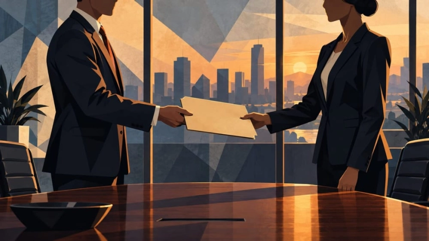 경영 인수인계 서류를 건네는 두 사람 / TokenPost.ai